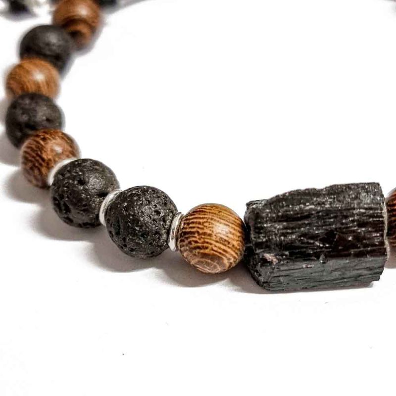 PULSERA DE TURMALINA, LAVA Y MADERA