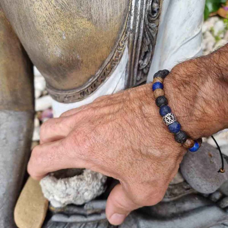 PULSERA DE LAVA, PLATA y LAPISLAZULI