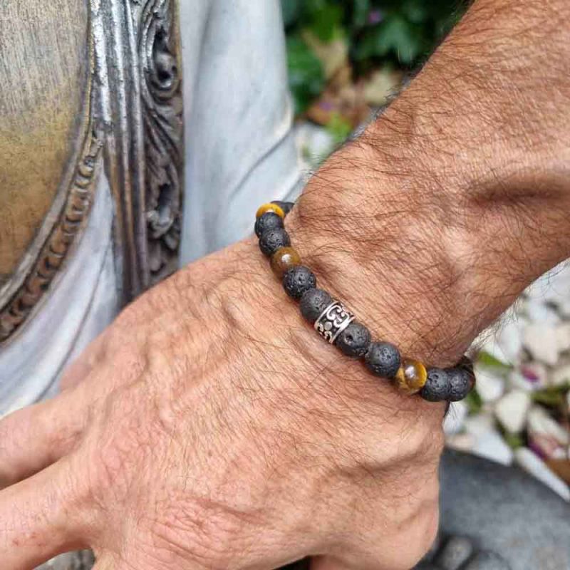 PULSERA DE LAVA, PLATA y OJO DE TIGRE